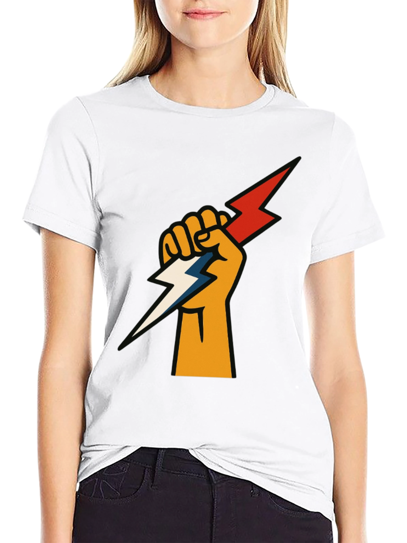 Fist Holding Lightning Bolt Graphic Tee - Black