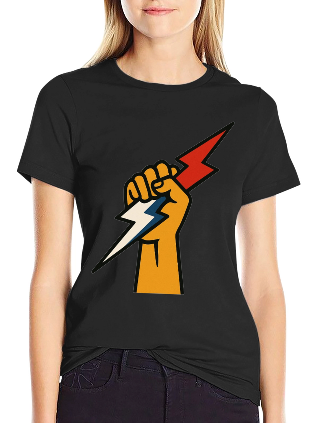 Fist Holding Lightning Bolt Graphic Tee - Black