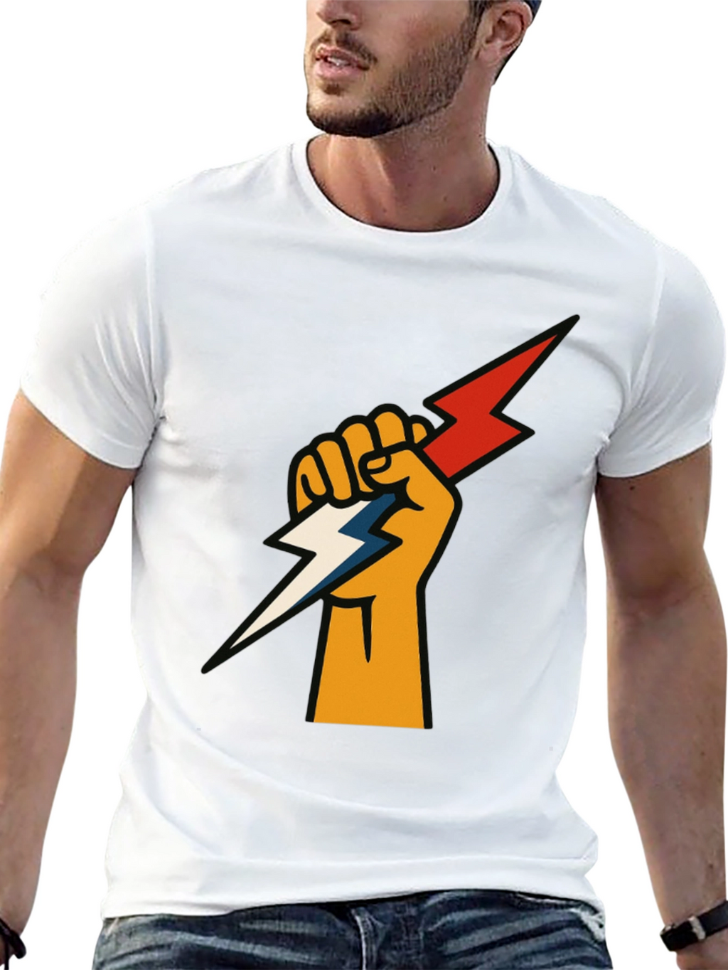 Fist Holding Lightning Bolt Graphic Tee - Black