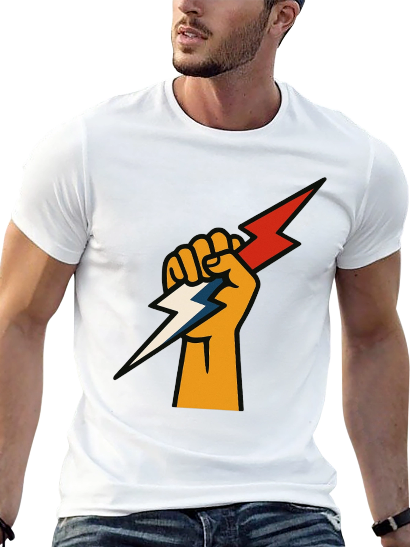 Fist Holding Lightning Bolt Graphic Tee - Black