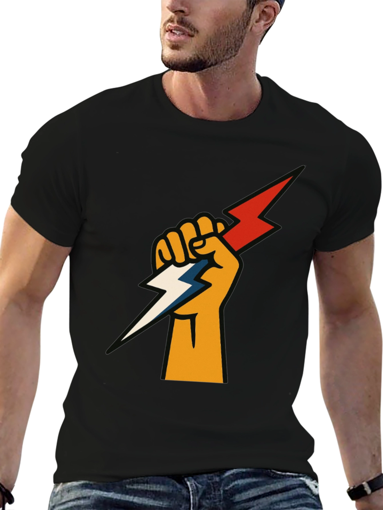Fist Holding Lightning Bolt Graphic Tee - Black