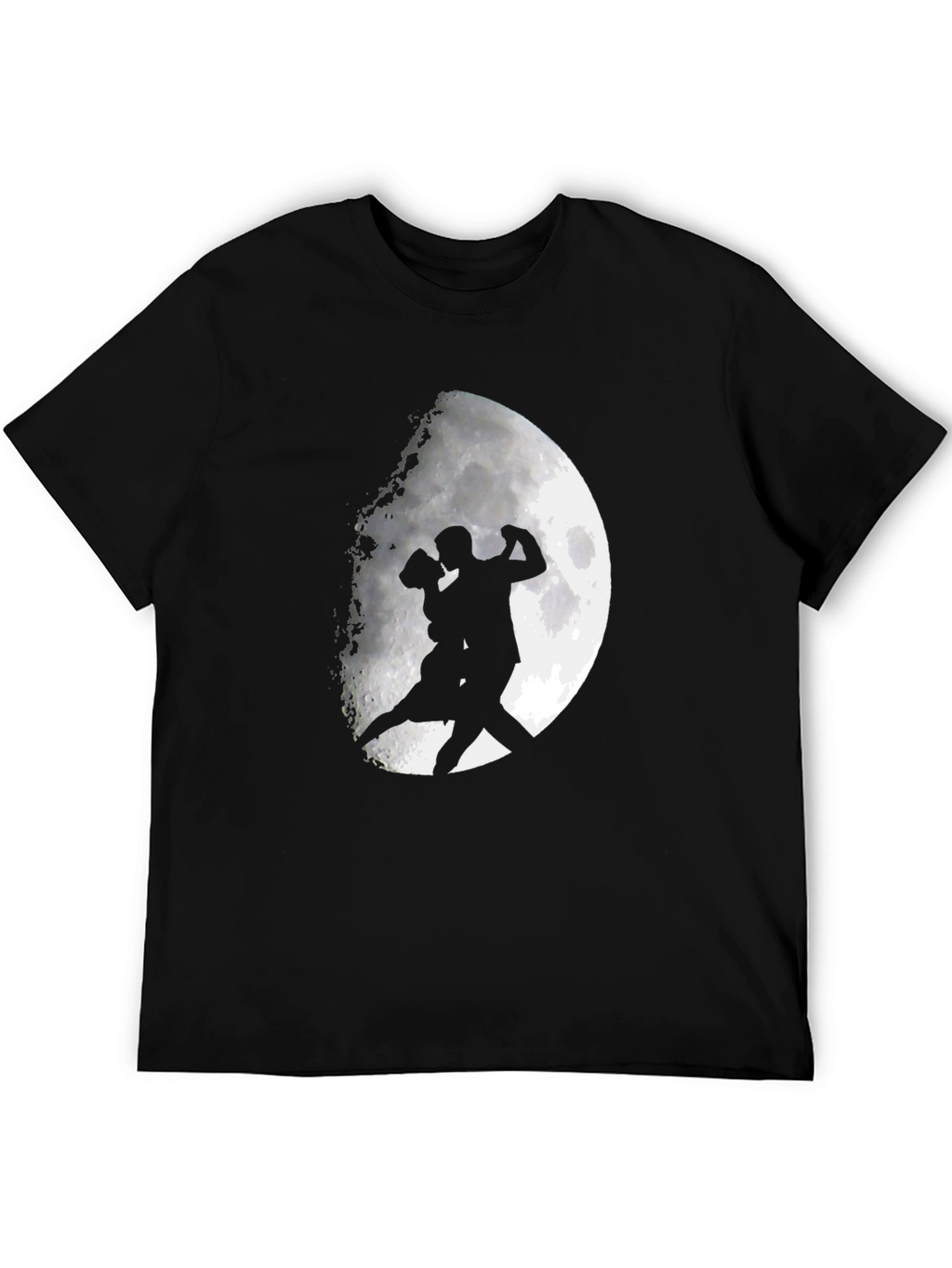 Romantic Tango Couple Moon Graphic T-Shirt - Black