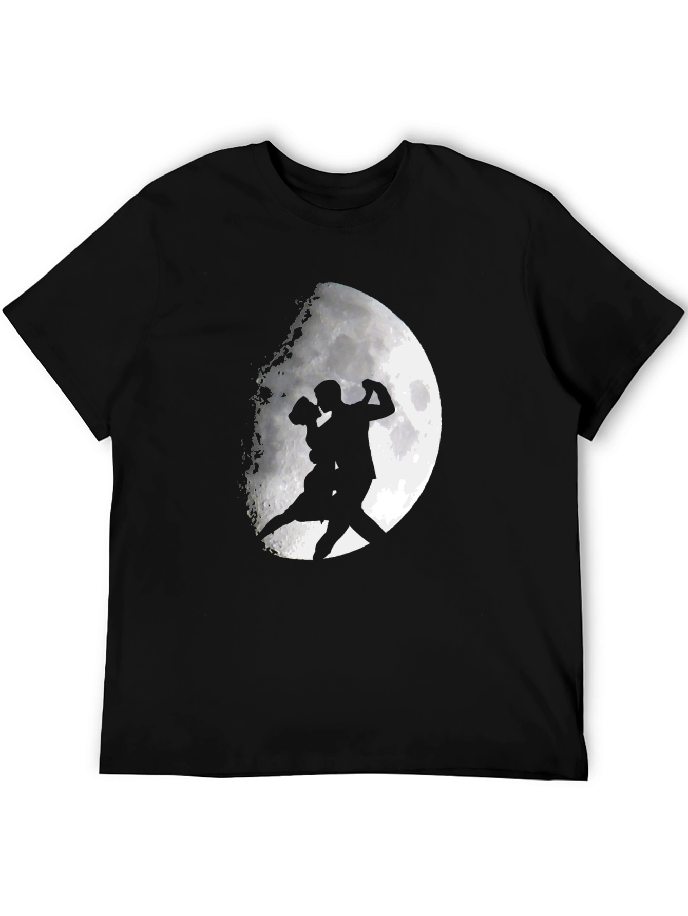 Romantic Tango Couple Moon Graphic T-Shirt - Black