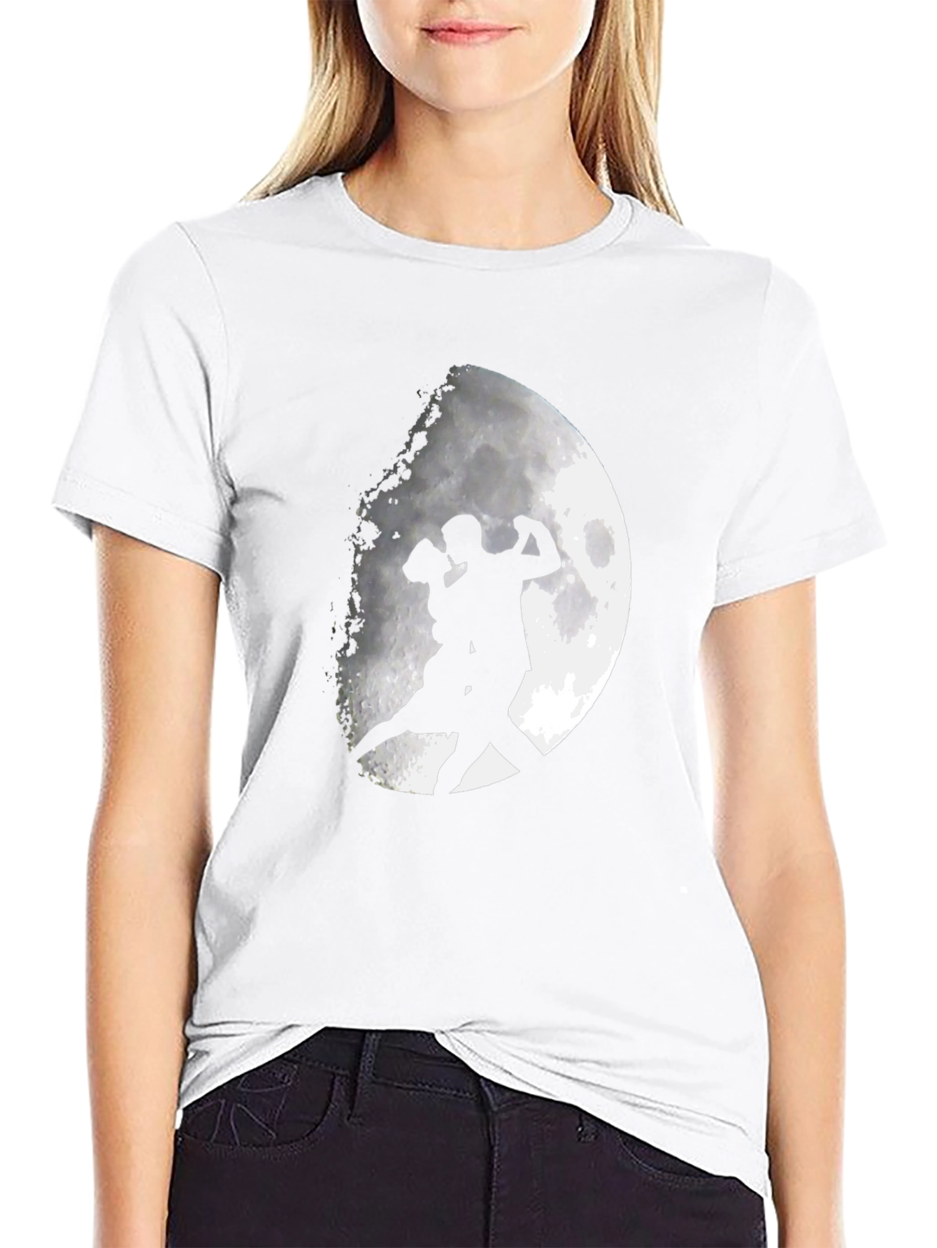 Romantic Tango Couple Moon Graphic T-Shirt - Black
