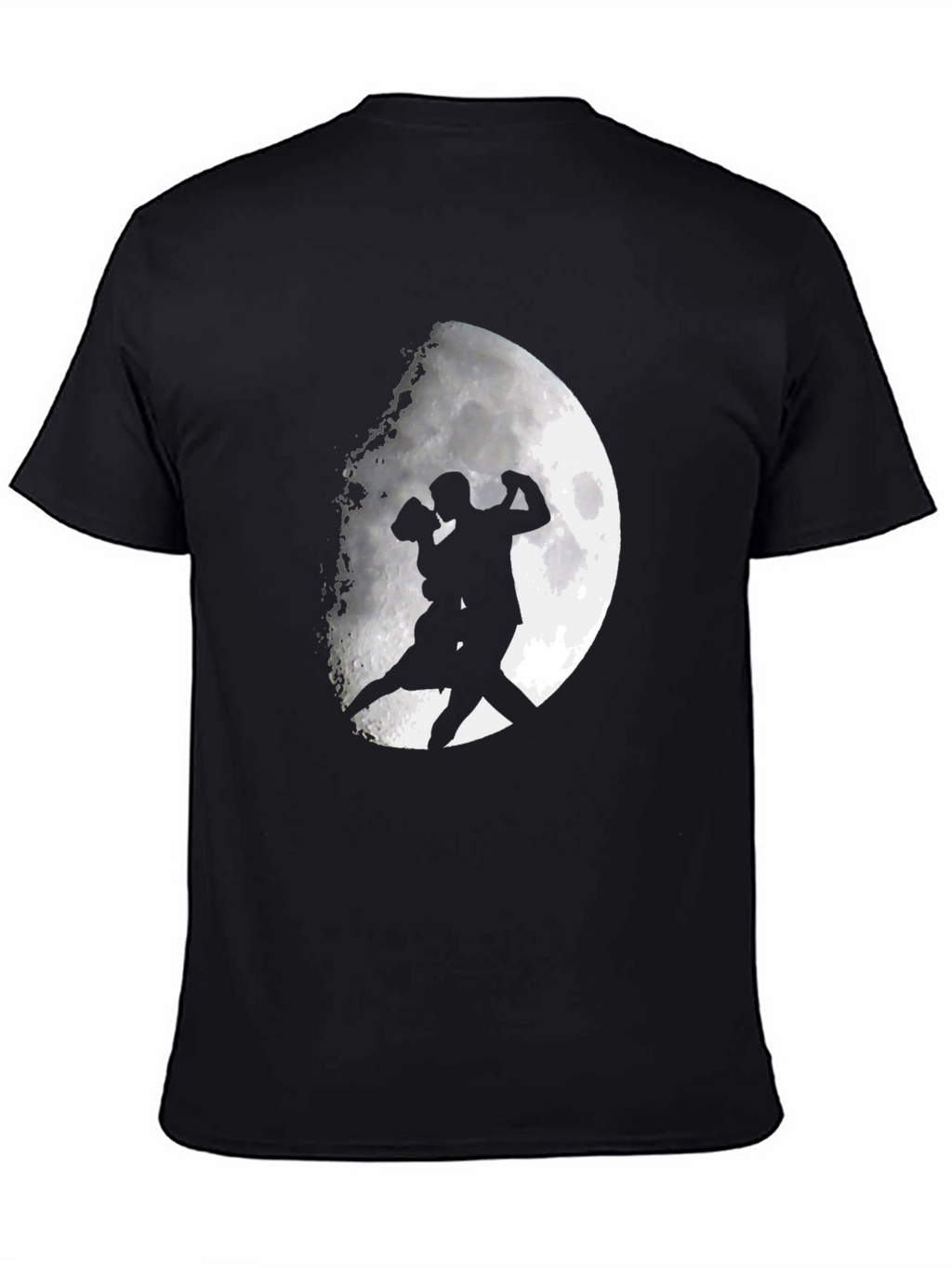 Romantic Tango Couple Moon Graphic T-Shirt - Black