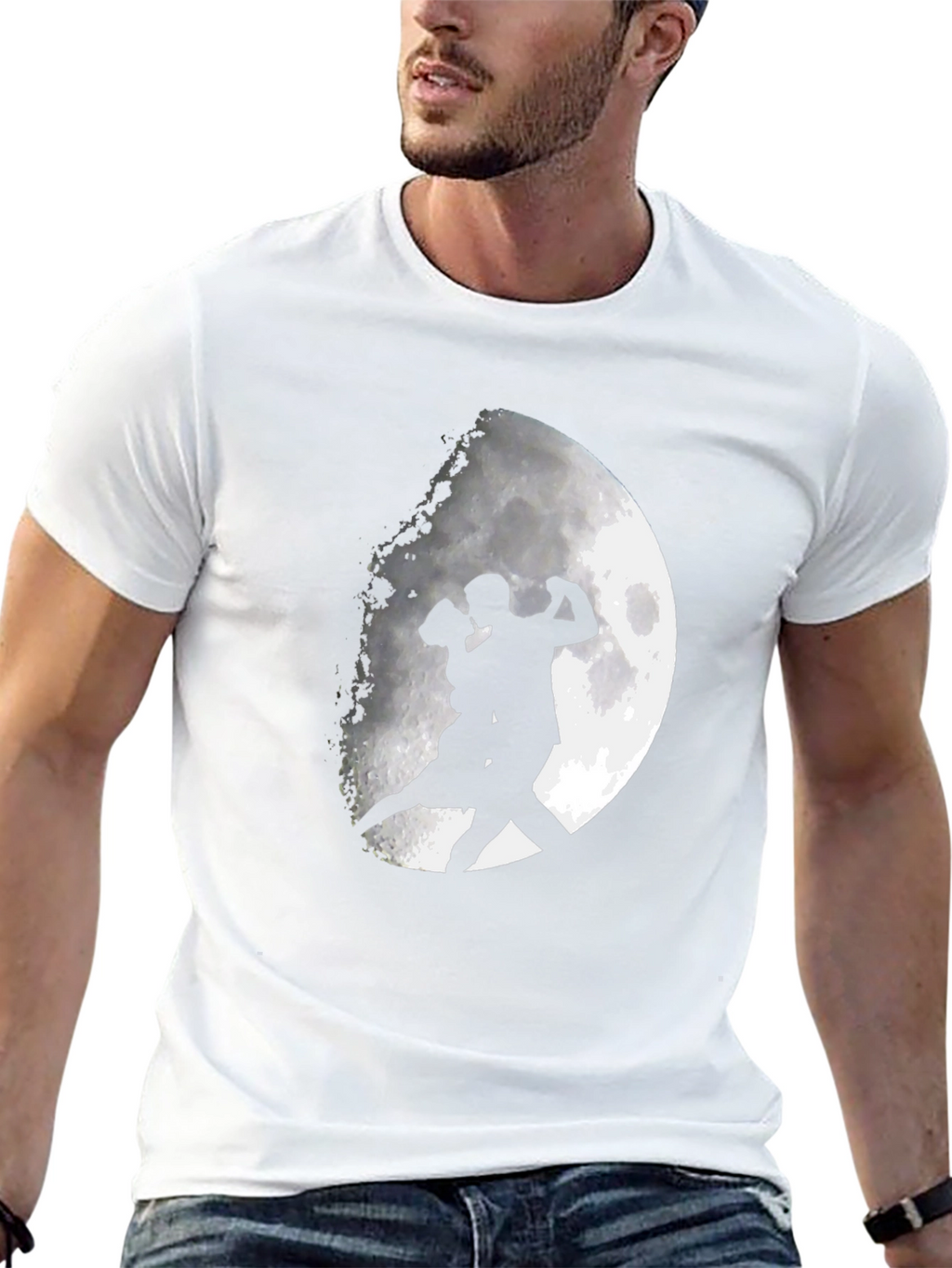 Romantic Tango Couple Moon Graphic T-Shirt - Black