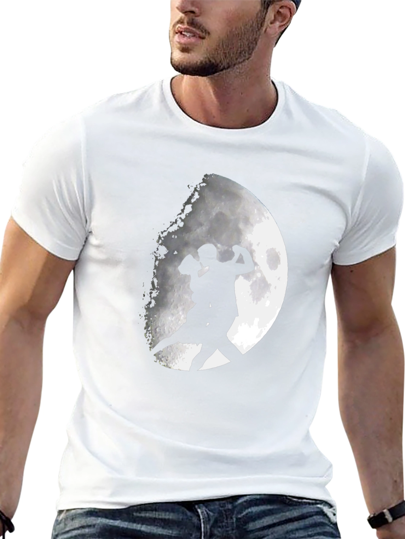 Romantic Tango Couple Moon Graphic T-Shirt - Black