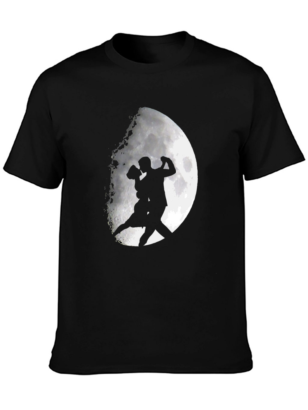 Romantic Tango Couple Moon Graphic T-Shirt - Black