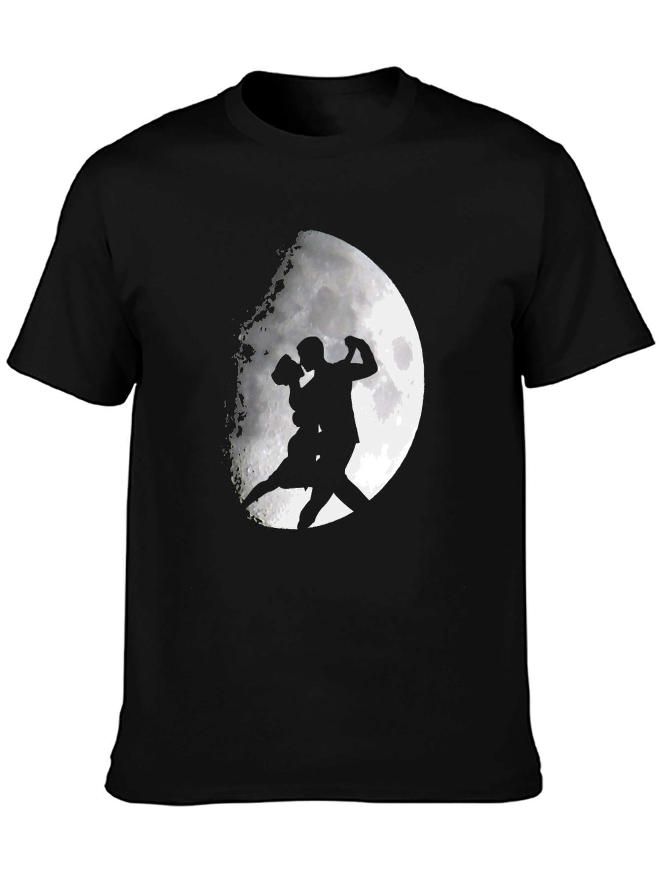 Romantic Tango Couple Moon Graphic T-Shirt - Black