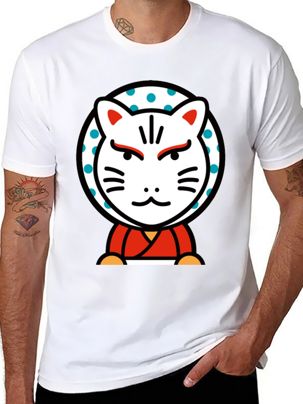 Maneki Neko Lucky Cat Graphic Tee - Black