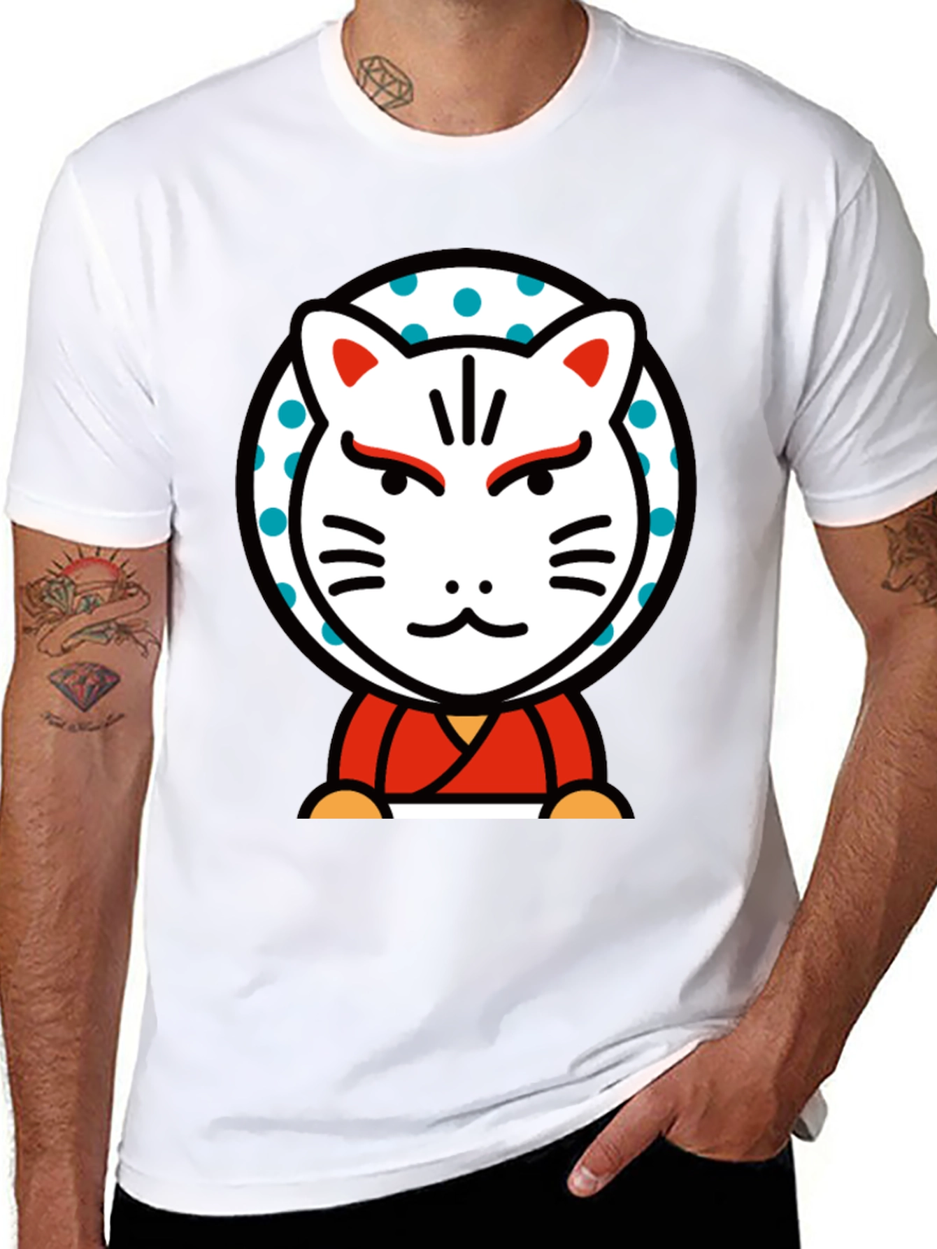 Maneki Neko Lucky Cat Graphic Tee - Black