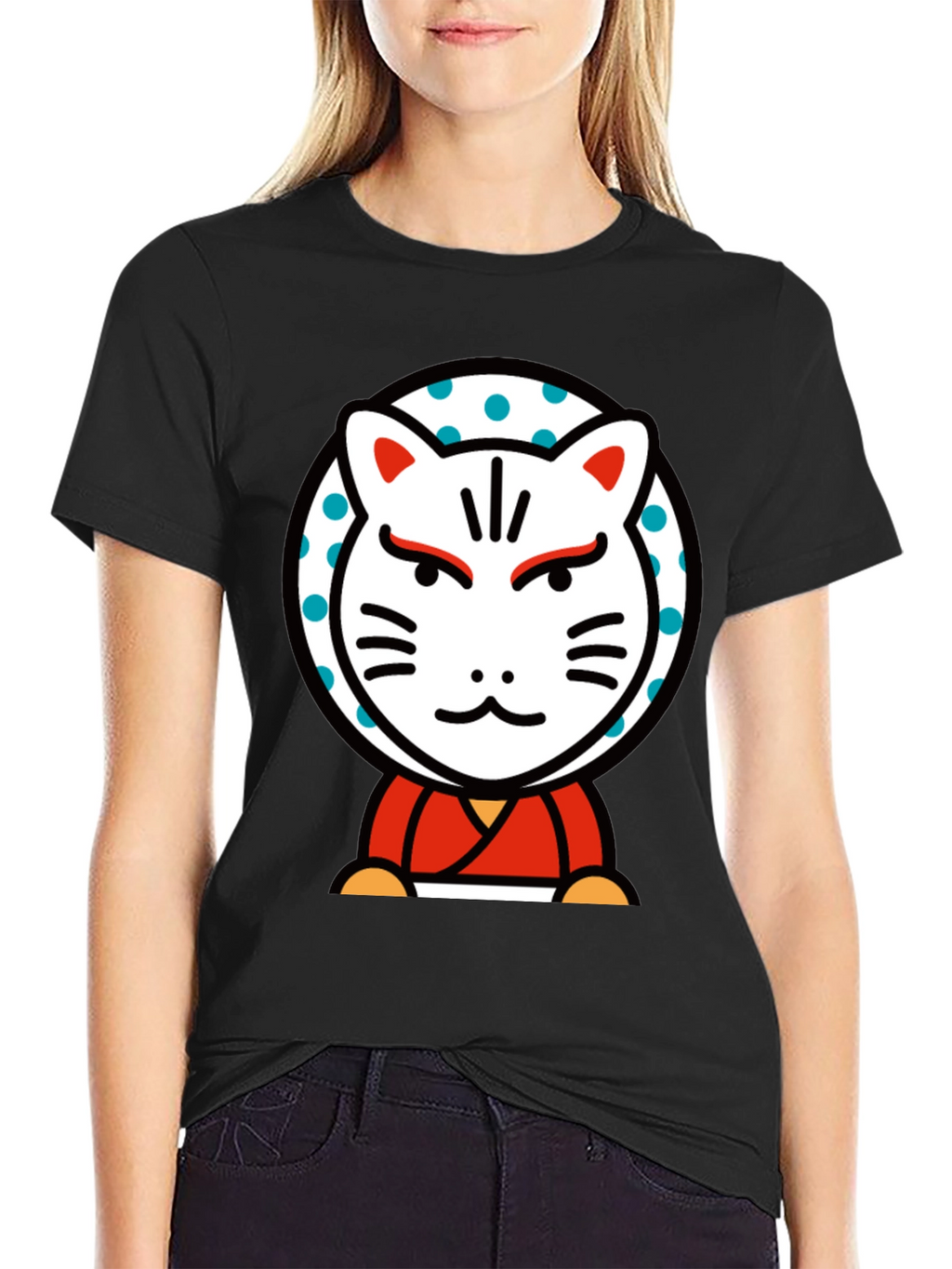 Maneki Neko Lucky Cat Graphic Tee - Black