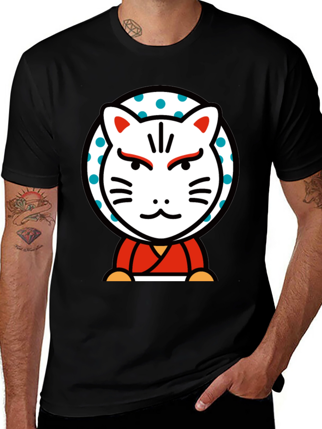 Maneki Neko Lucky Cat Graphic Tee - Black