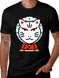 Maneki Neko Lucky Cat Graphic Tee - Black