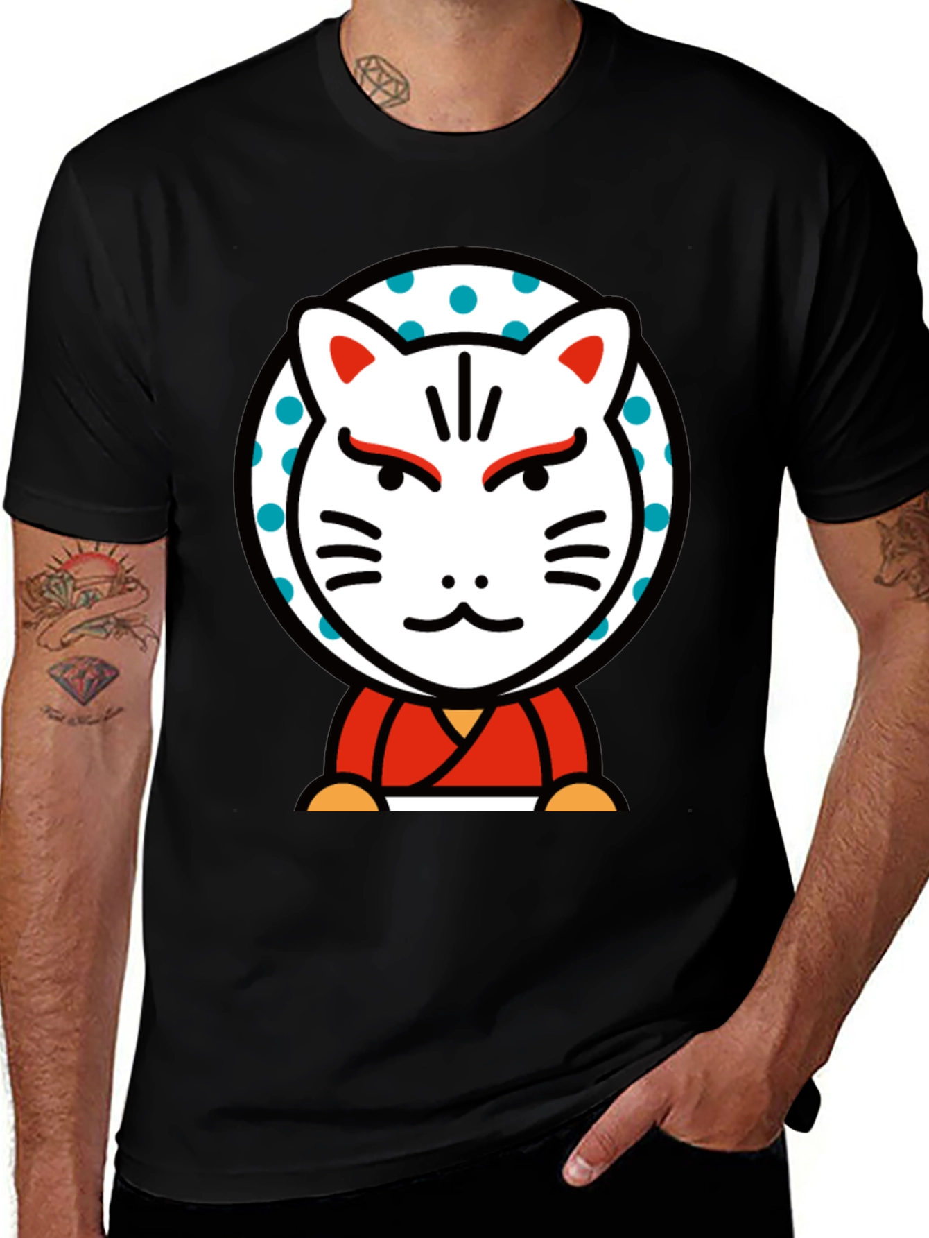 Maneki Neko Lucky Cat Graphic Tee - Black