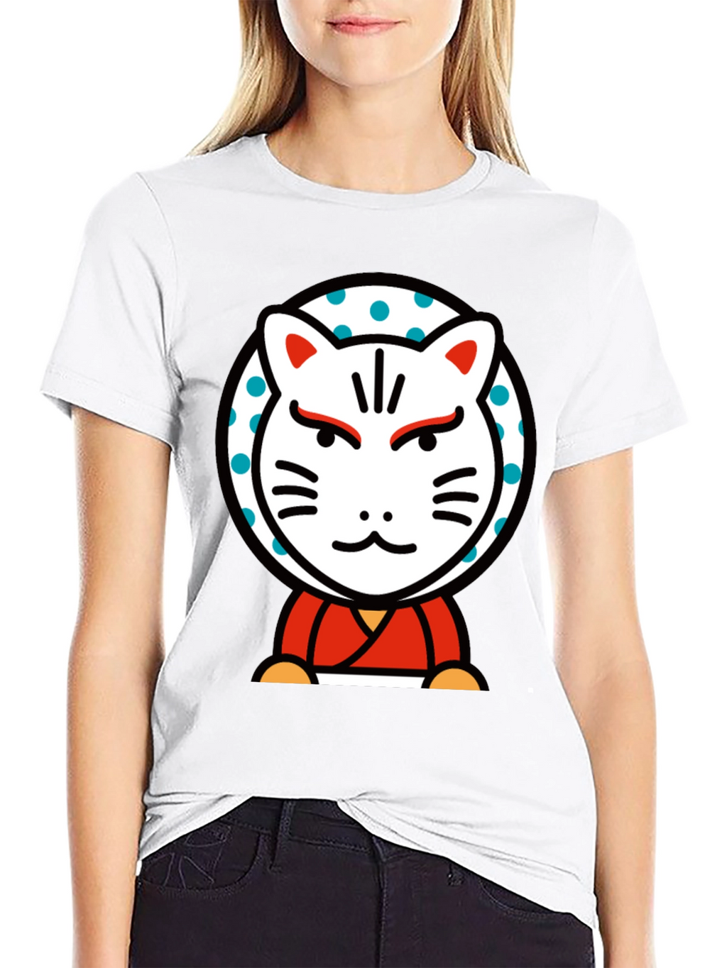 Maneki Neko Lucky Cat Graphic Tee - Black