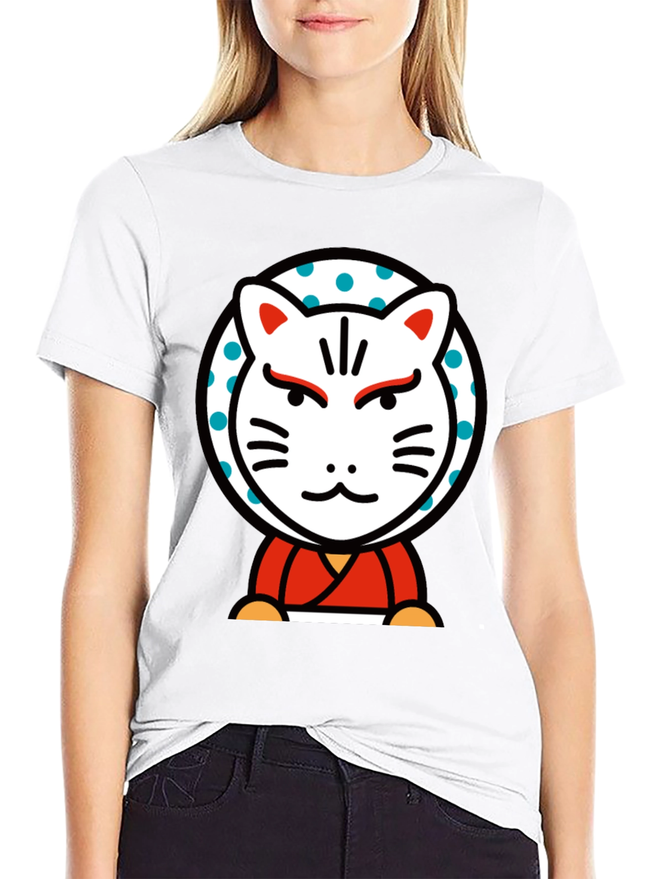 Maneki Neko Lucky Cat Graphic Tee - Black