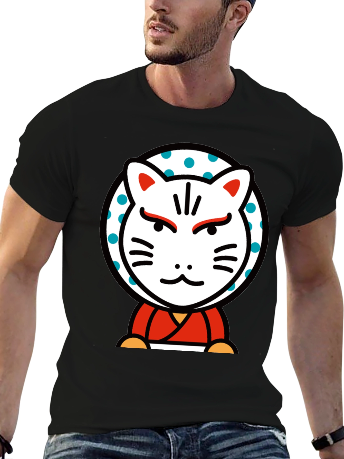 Maneki Neko Lucky Cat Graphic Tee - Black