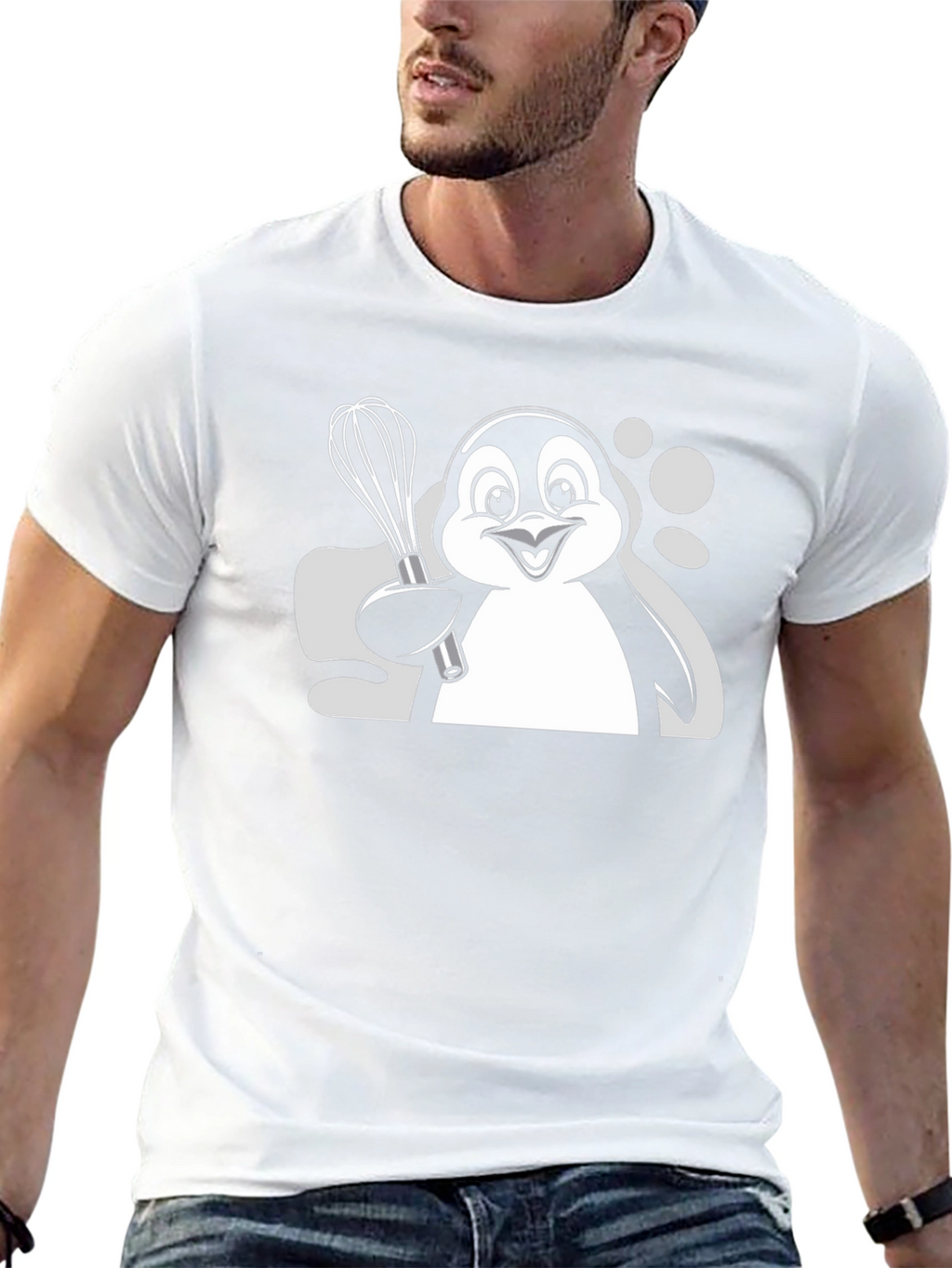 Penguin Chef Whisk Graphic T-Shirt - Black Cotton Blend