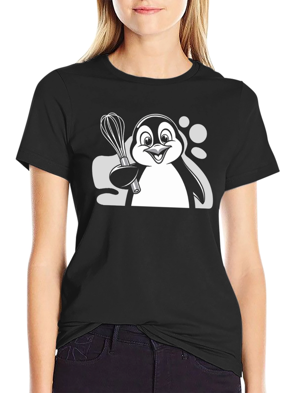 Penguin Chef Whisk Graphic T-Shirt - Black Cotton Blend