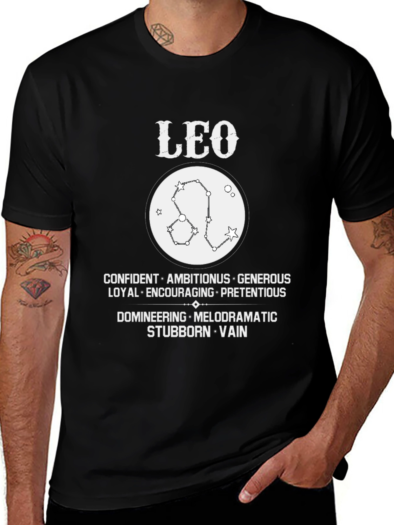 Leo Zodiac T-Shirt - Confident Generous Stubborn & Vain