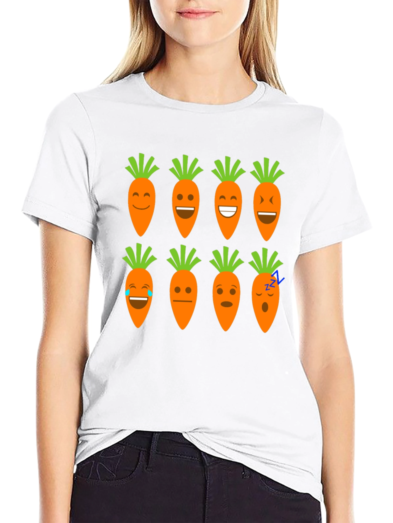 Funny Carrot Emoji Graphic Black T-Shirt