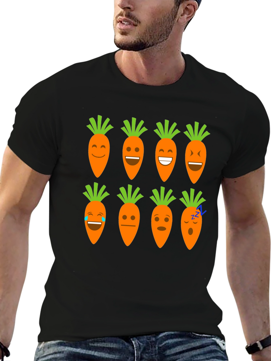 Funny Carrot Emoji Graphic Black T-Shirt