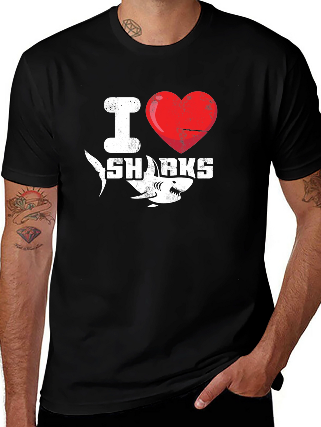 I Heart Sharks Graphic Tee - Black