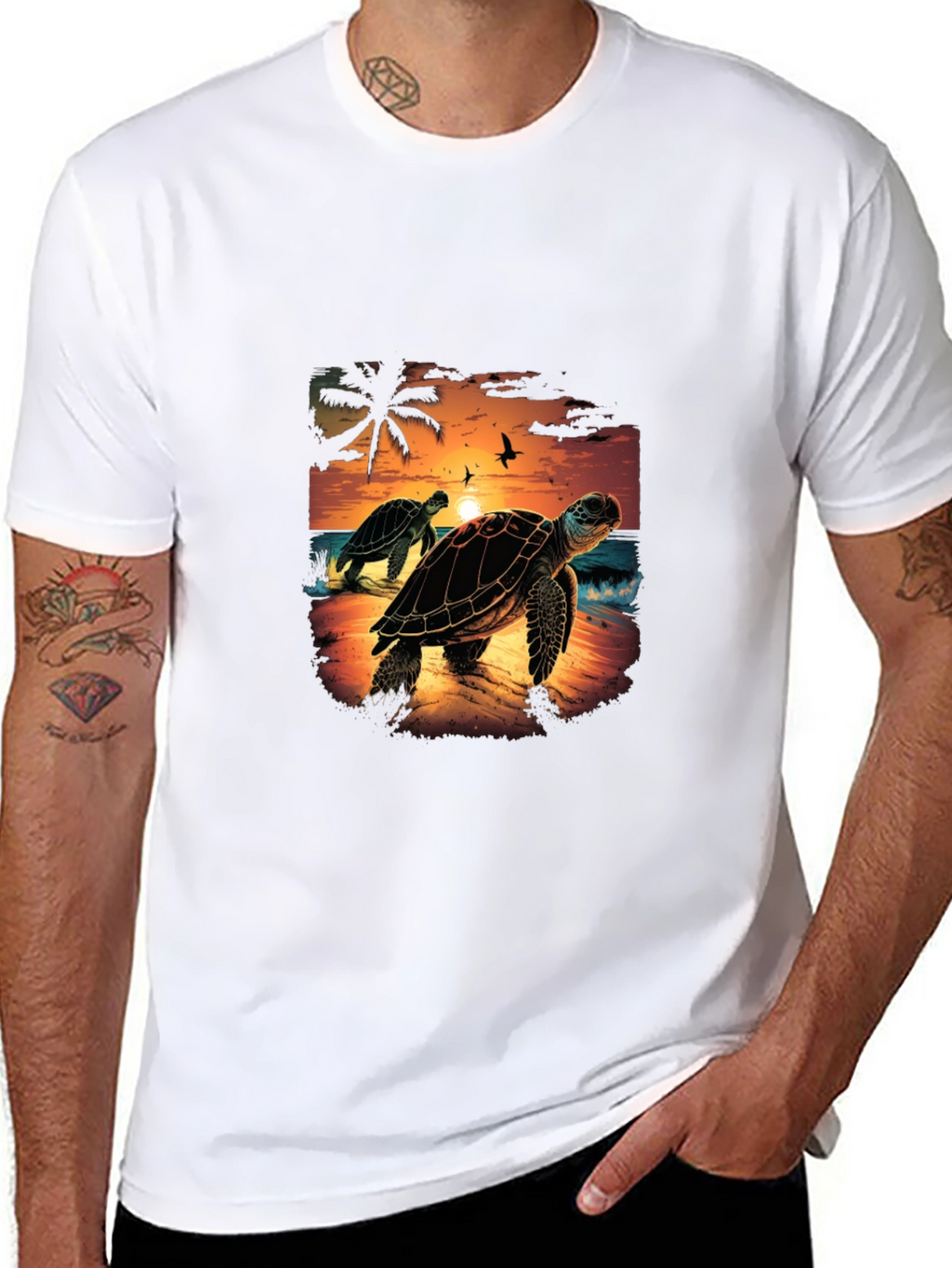Sunset Turtle Graphic Tee - Black