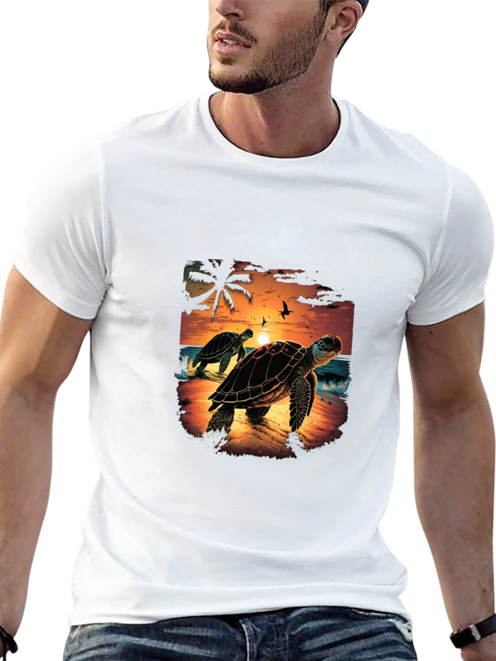 Sunset Turtle Graphic Tee - Black