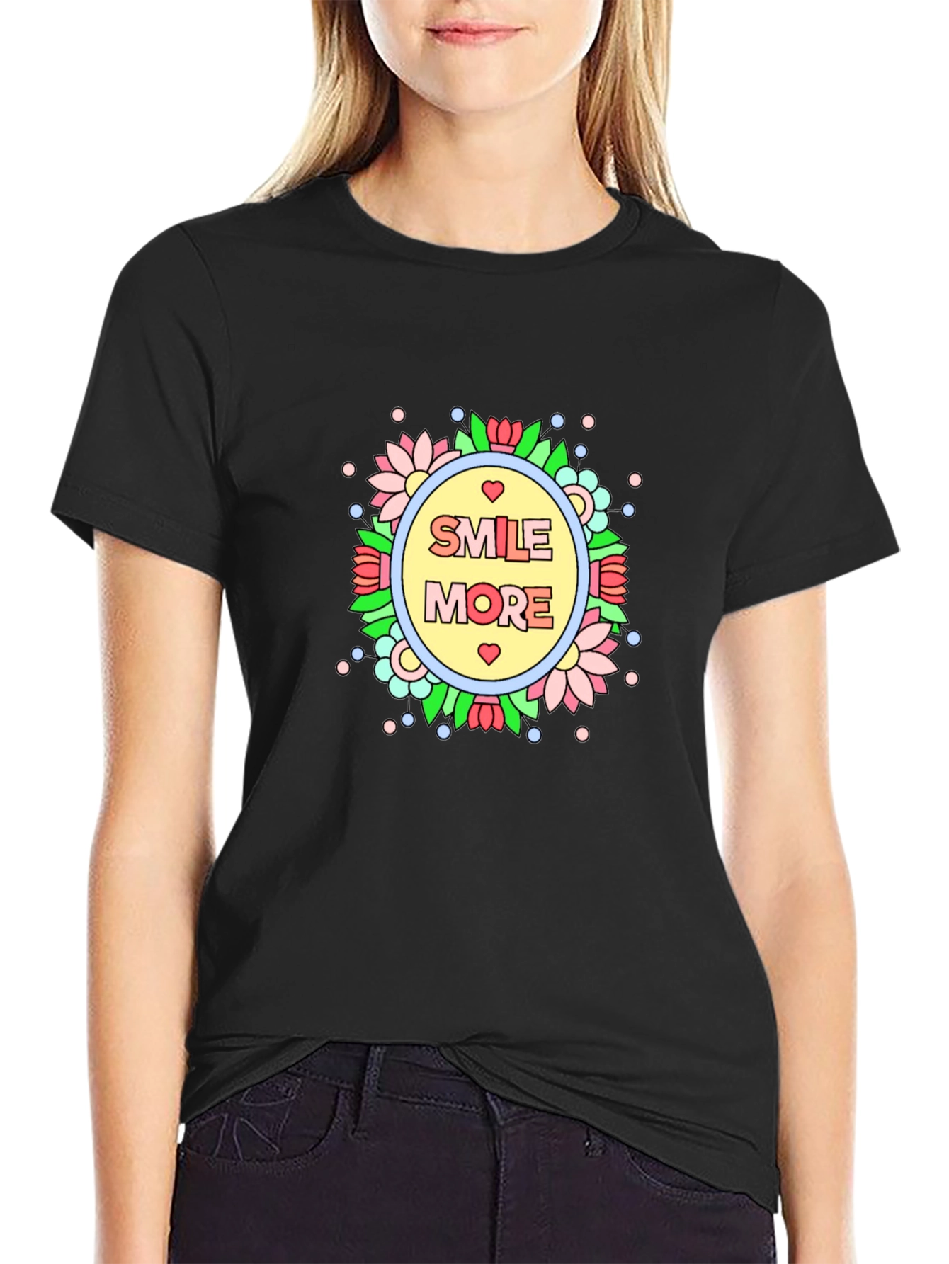Smile More Graphic Tee - Black Cotton T-Shirt
