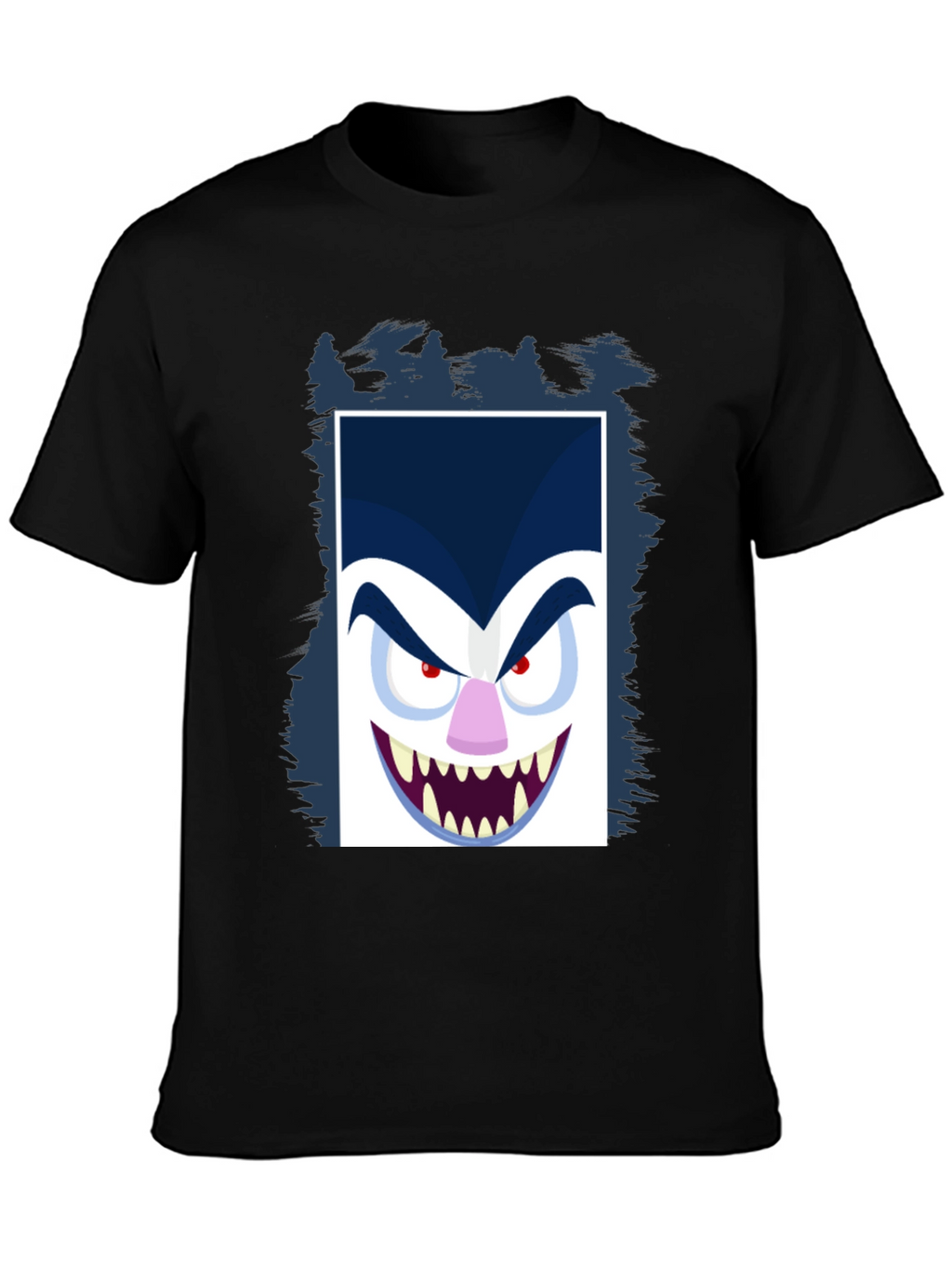 Cartoon Vampire Face Graphic Black Tee