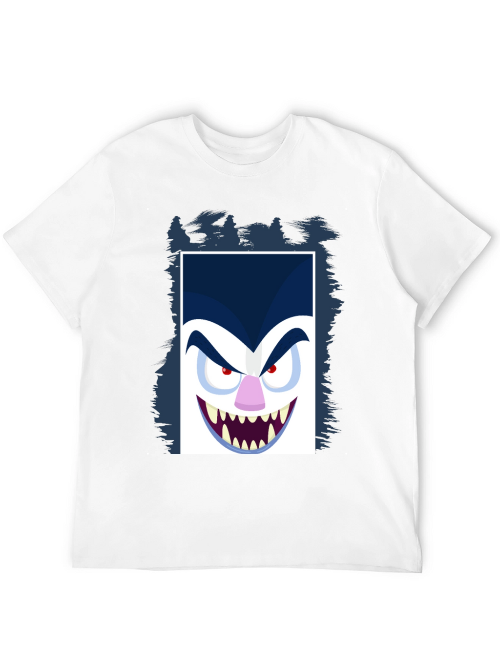 Cartoon Vampire Face Graphic Black Tee