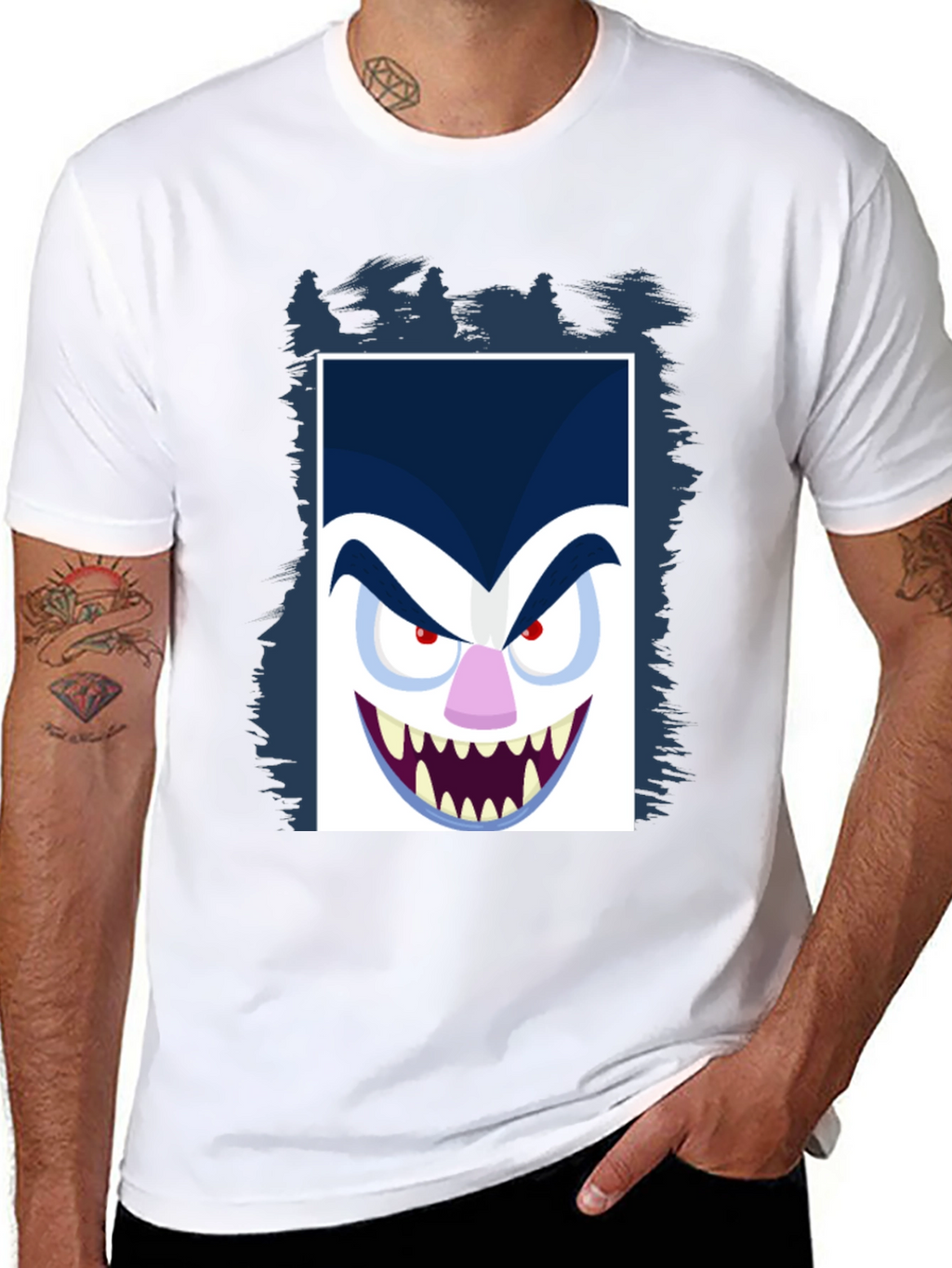 Cartoon Vampire Face Graphic Black Tee