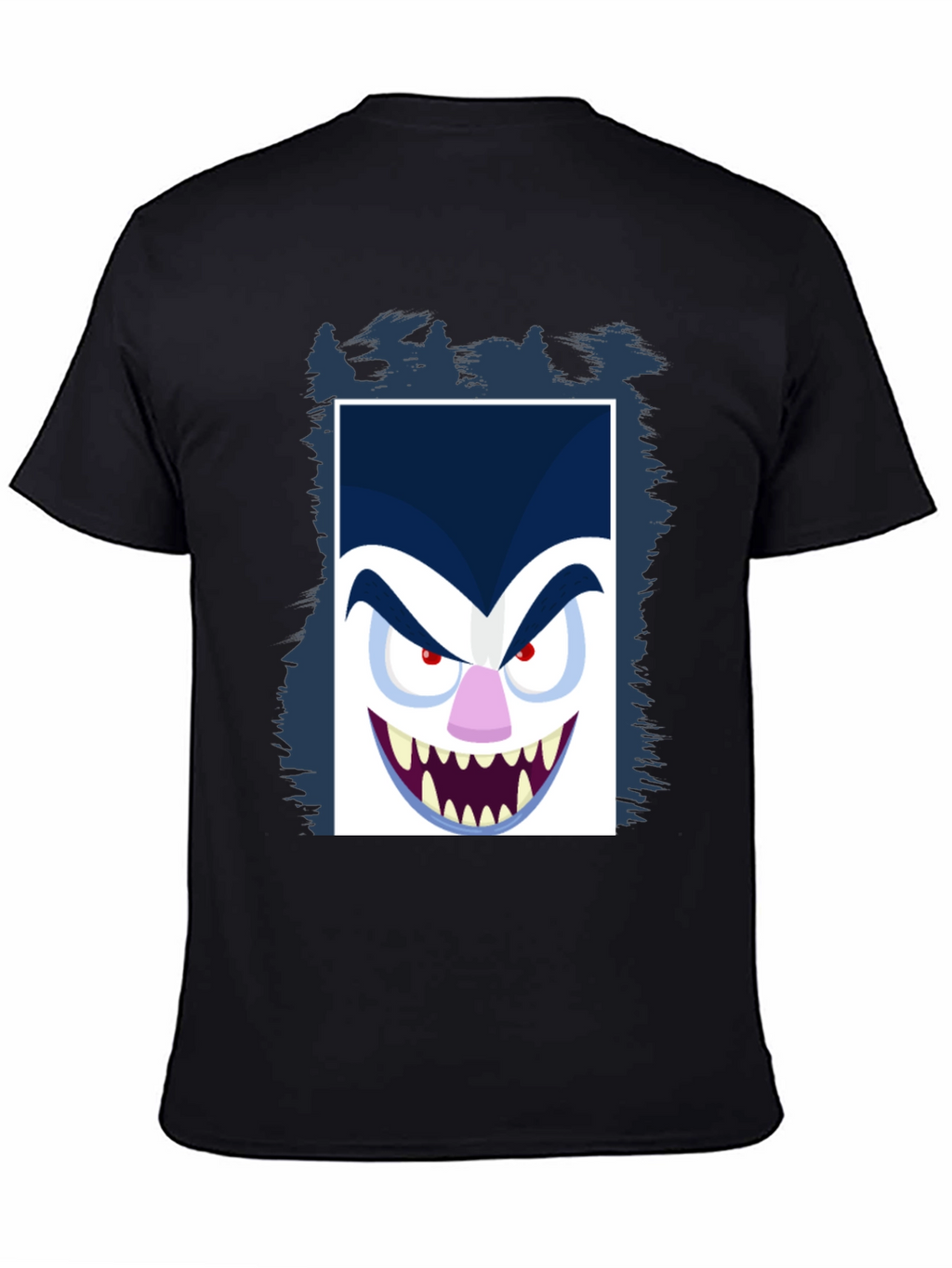 Cartoon Vampire Face Graphic Black Tee