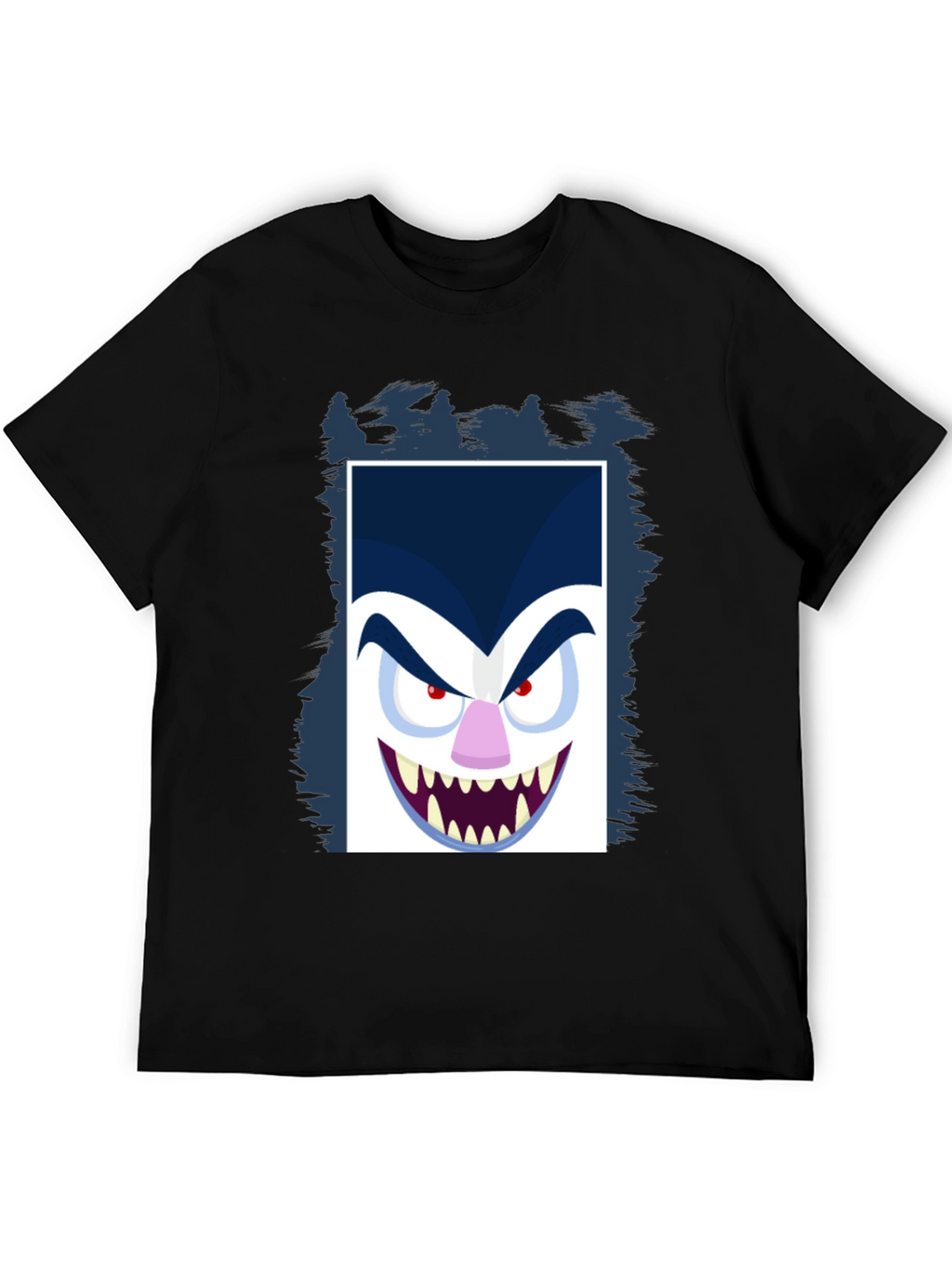 Cartoon Vampire Face Graphic Black Tee