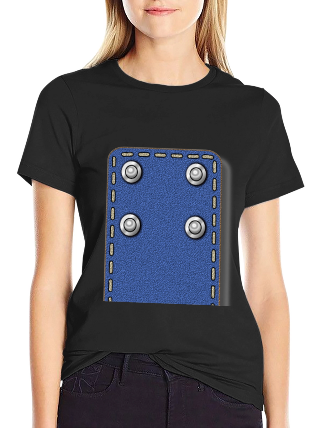 Novelty Rivet Patch Black T-Shirt