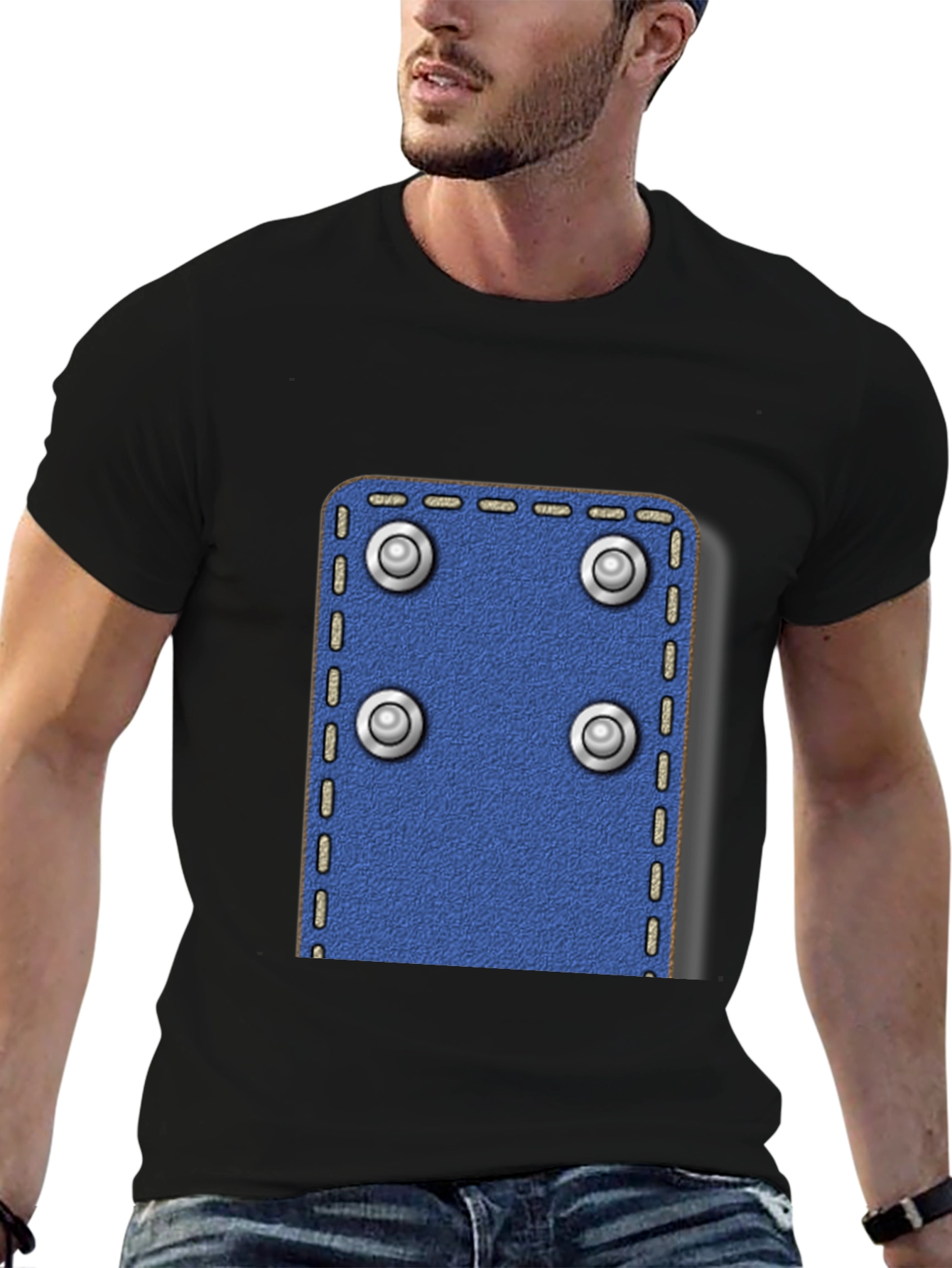 Novelty Rivet Patch Black T-Shirt