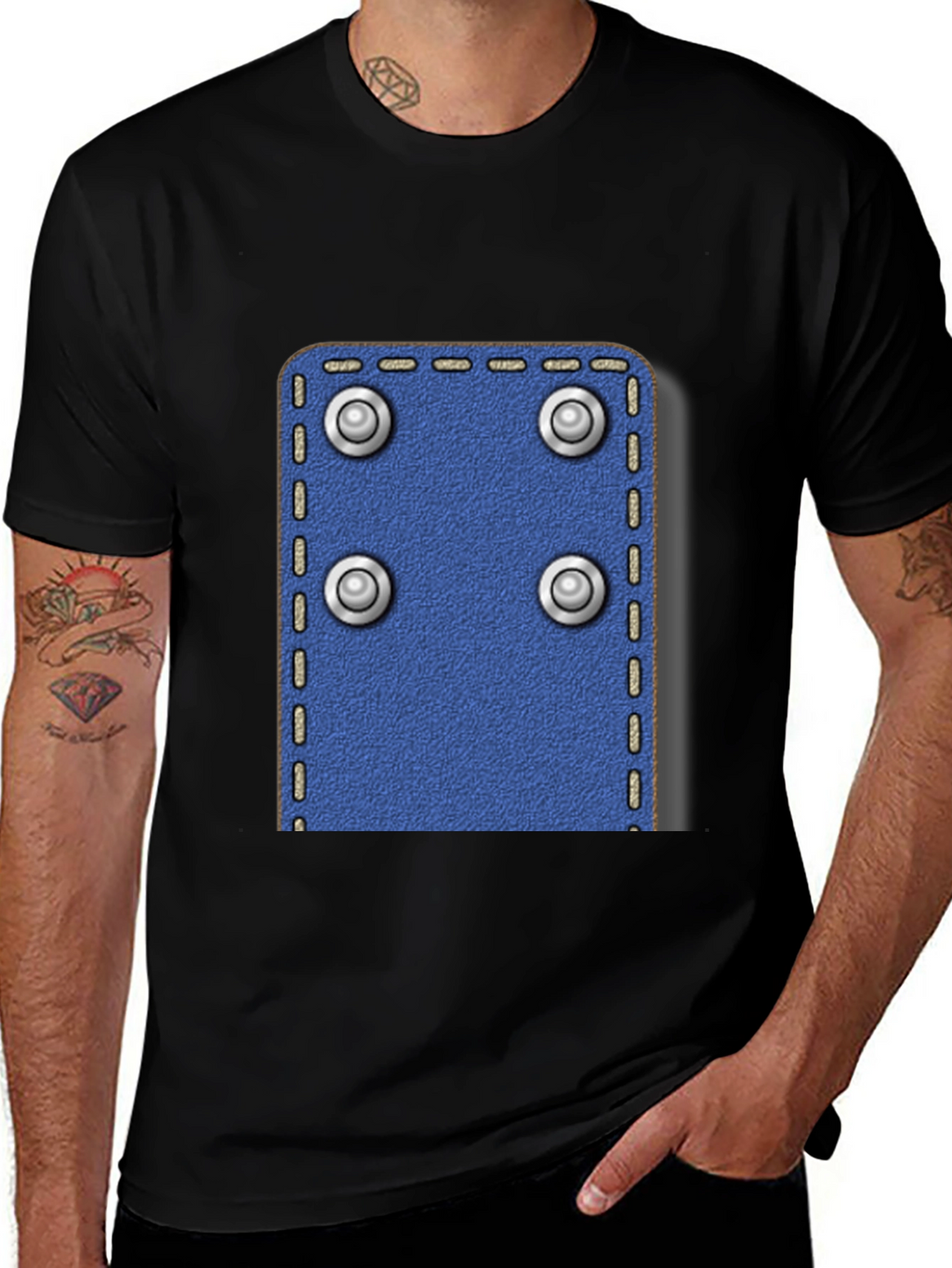 Novelty Rivet Patch Black T-Shirt