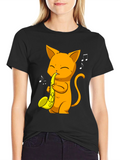 Cat Saxophone Player Black T-Shirt