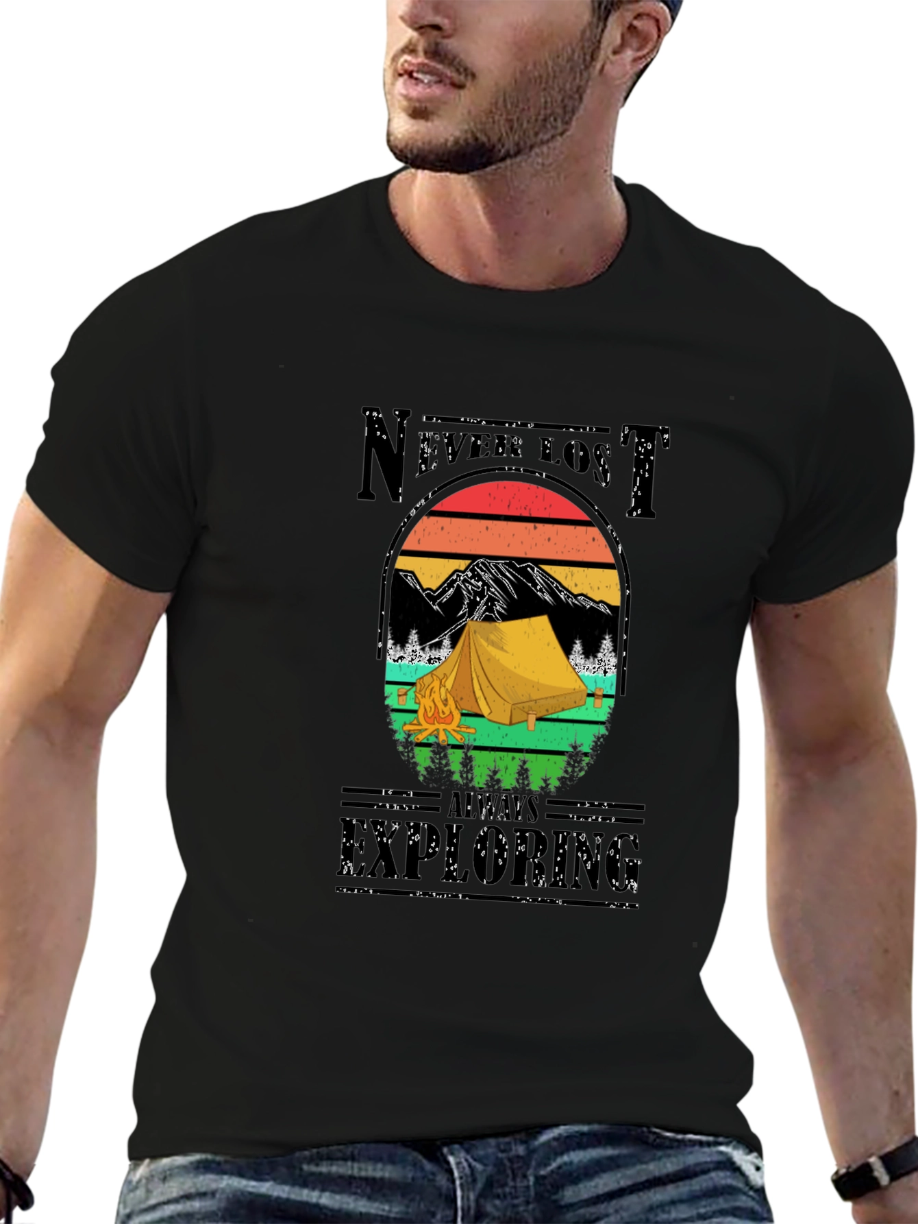 Never Lost Always Exploring Camping Graphic Tee
