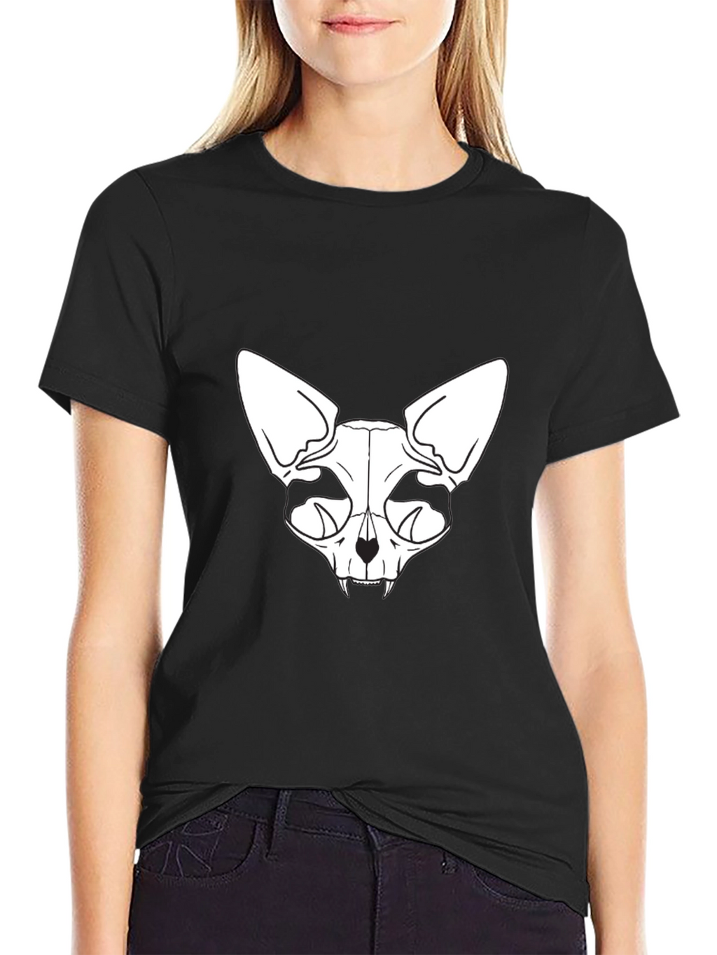 Skull Cat Graphic Tee - Black T-Shirt