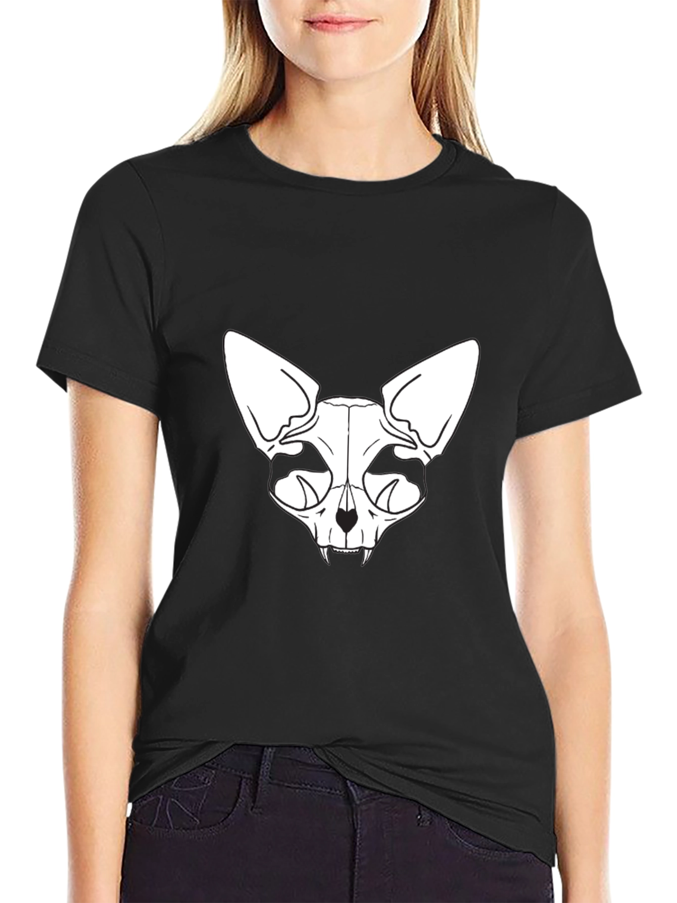 Skull Cat Graphic Tee - Black T-Shirt