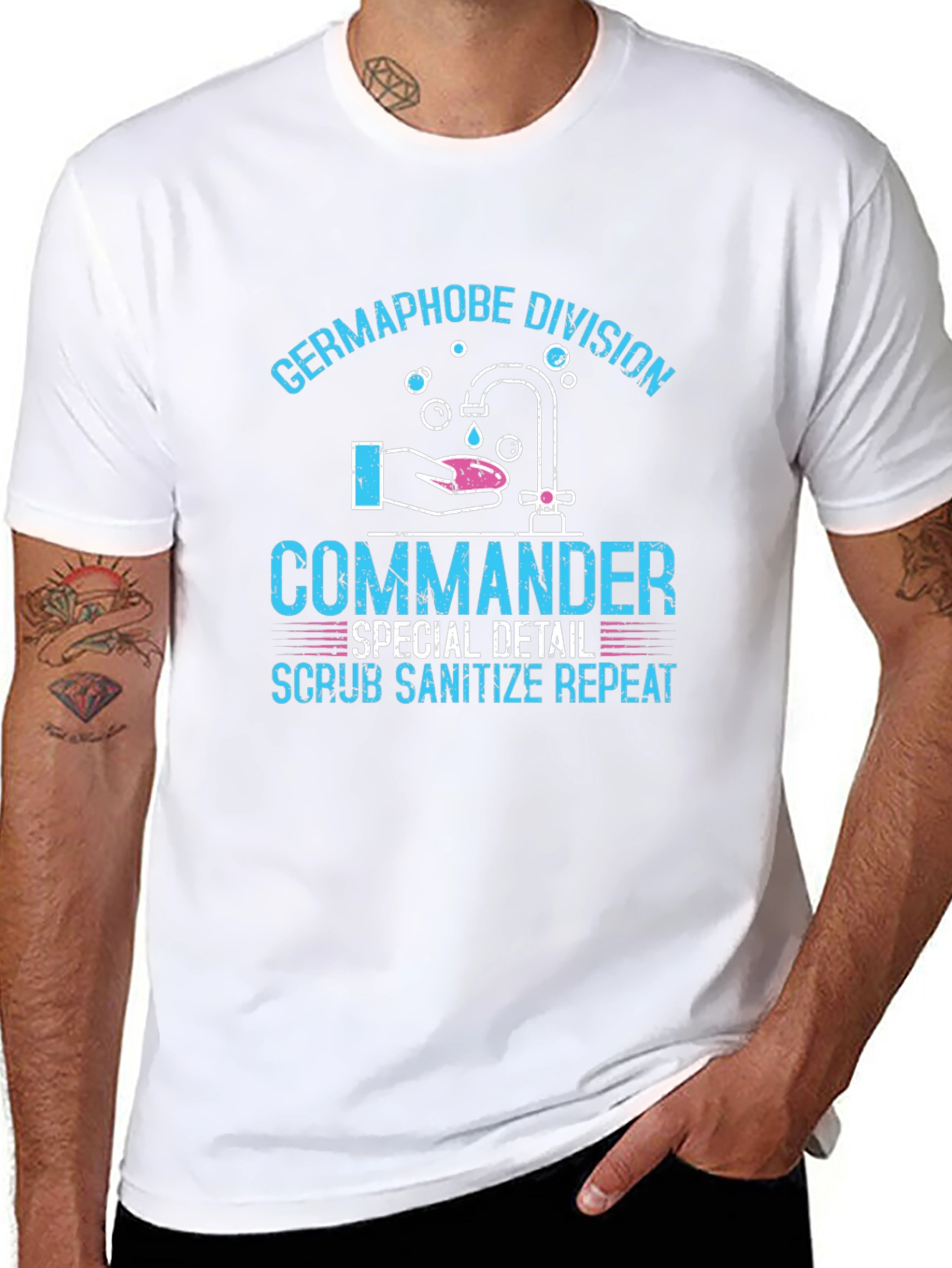 Germaphobe Division Commander T-Shirt - Scrub Sanitize Repeat!