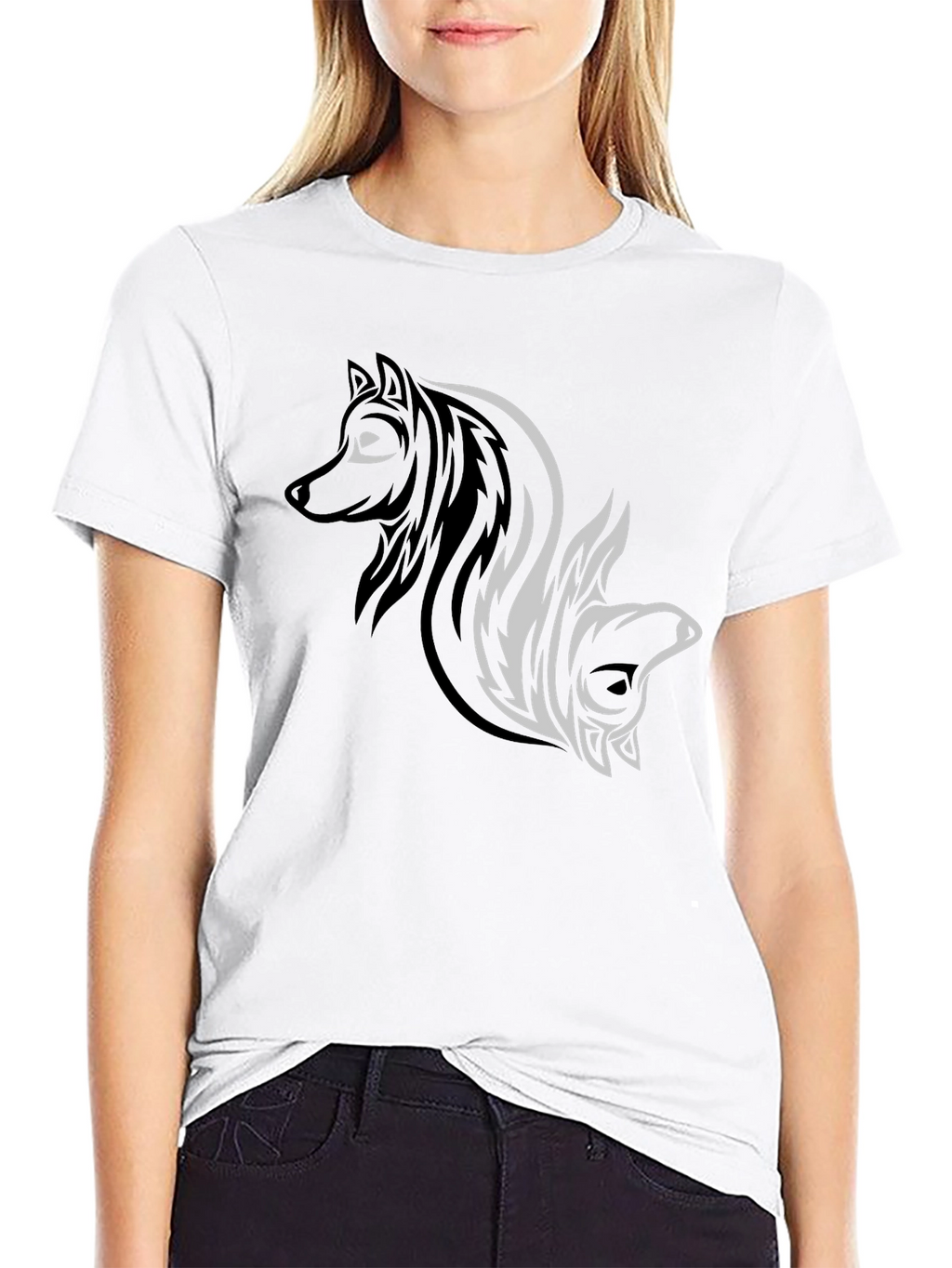 Yin Yang Wolf & Bear Black Graphic Tee