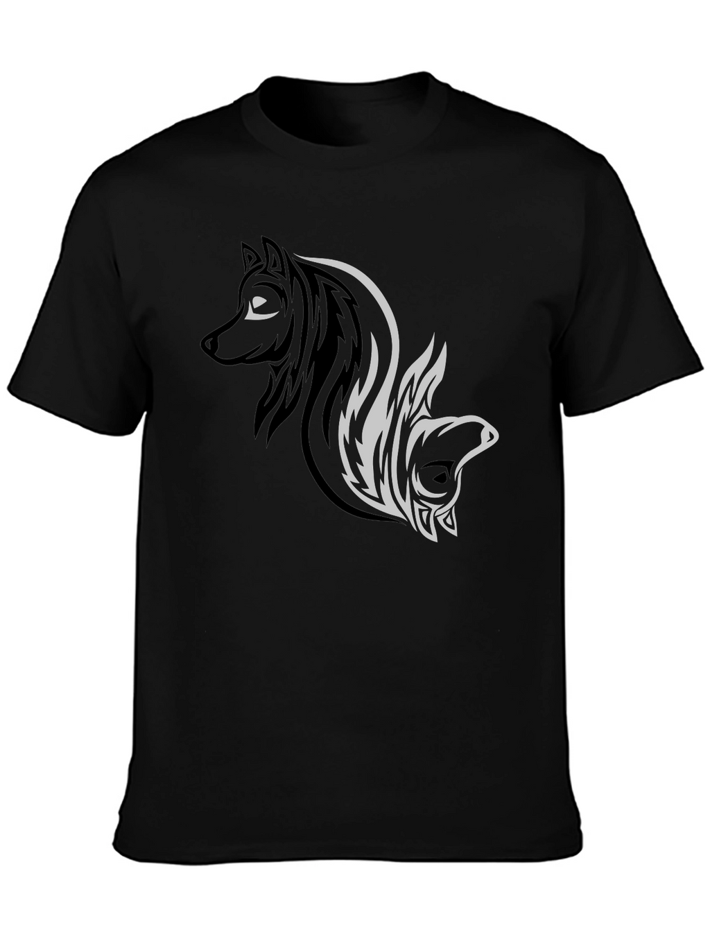 Yin Yang Wolf & Bear Black Graphic Tee