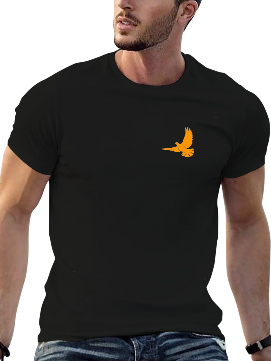 Black T-Shirt with Orange Bird Design