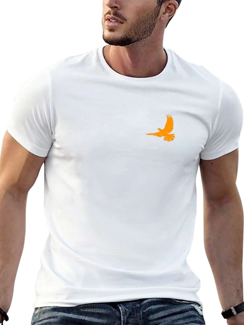 Black T-Shirt with Orange Bird Design
