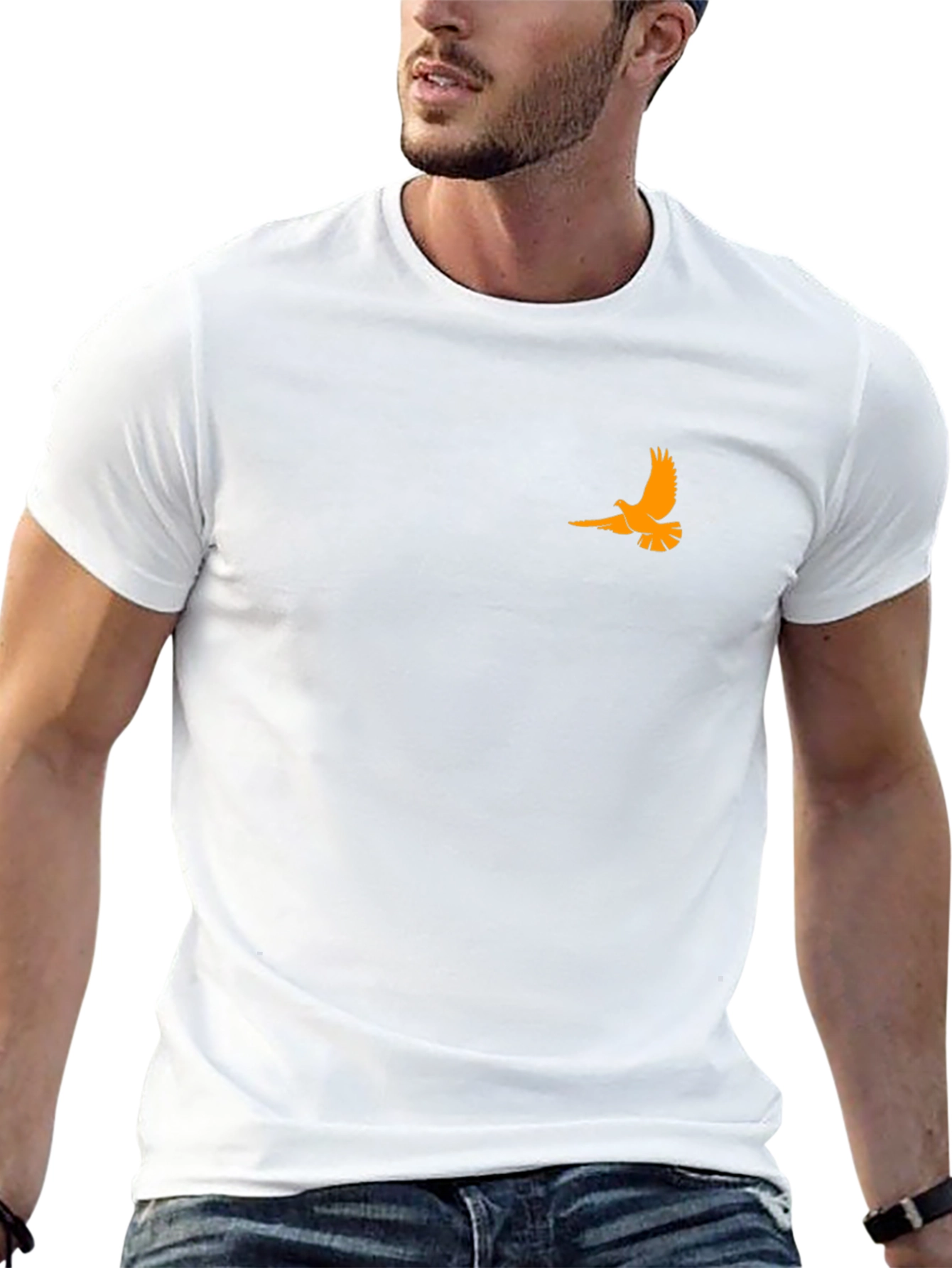 Black T-Shirt with Orange Bird Design