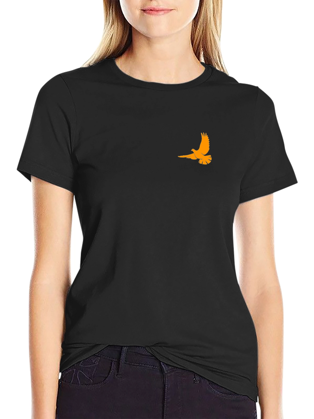Black T-Shirt with Orange Bird Design